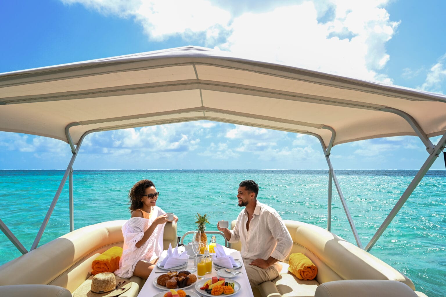 shangri la le touessrok mauritius chic champagne cruise couple
