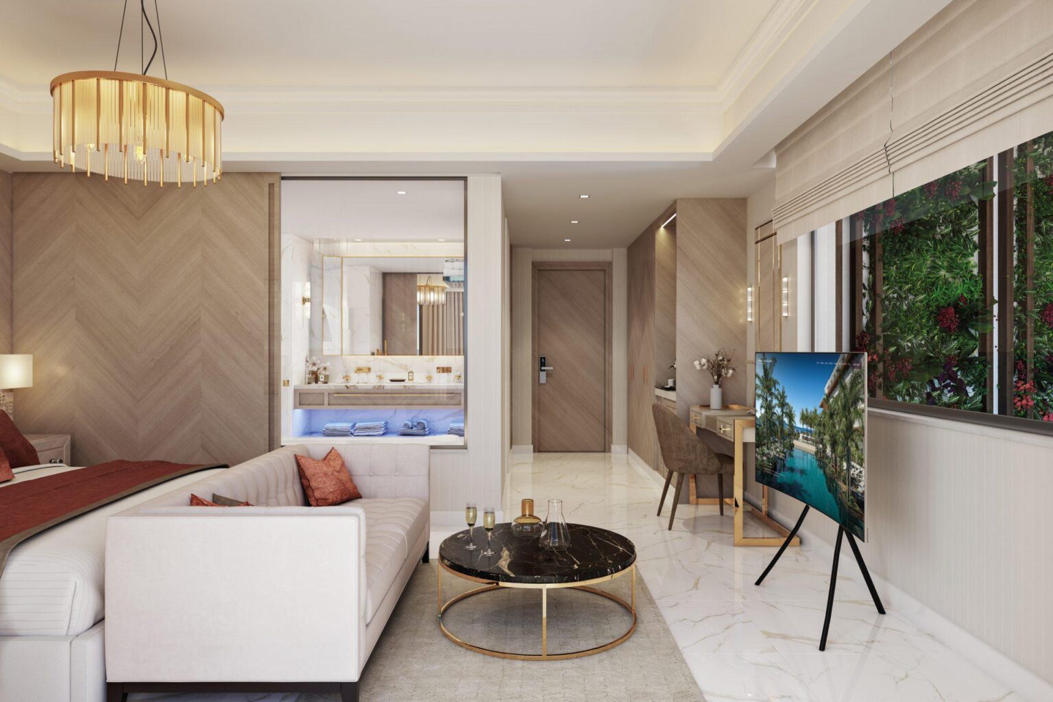 salon wypoczynkowy w beżowych odcieniach w hotelu Amanti, MadeForTwo Hotels