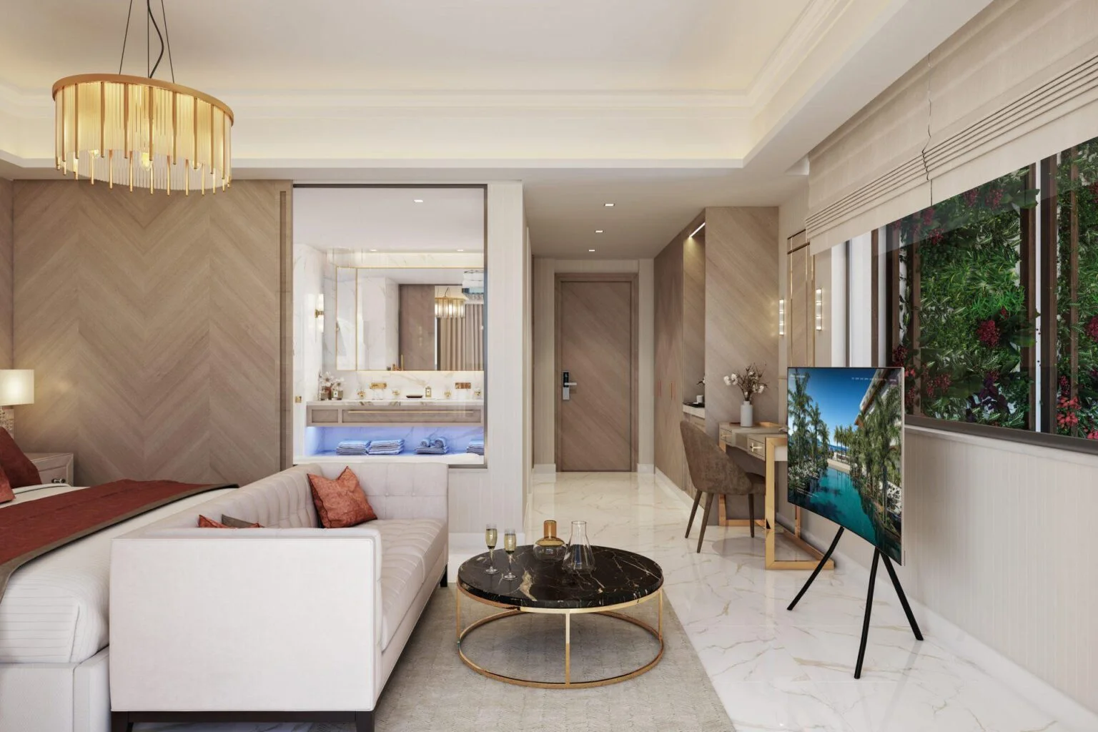 лаунж в бежевих тонах в готелі Amanti, MadeForTwo Hotels