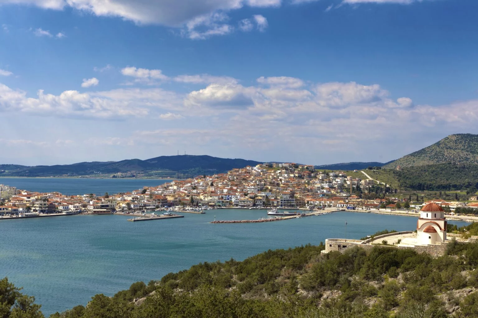 photo of the island from the Amanzoe hotel