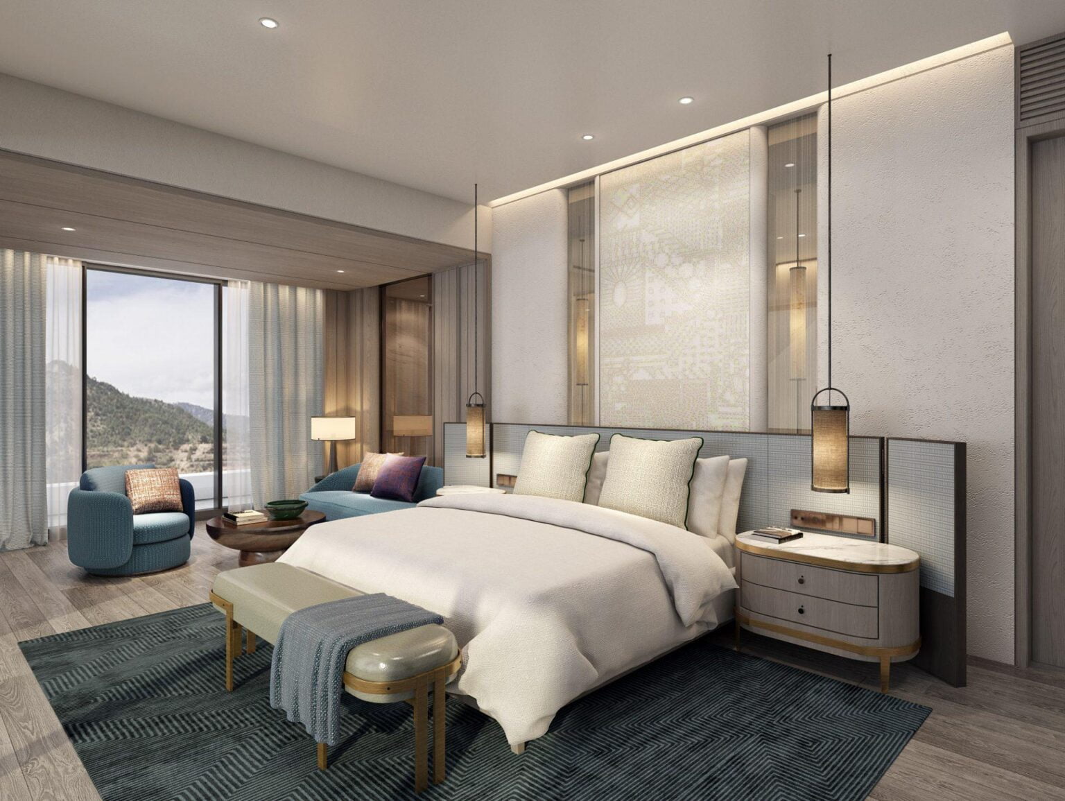 przykładowa sypialnia w eleganckich odcieniach beżu City of Dreams Mediterranean