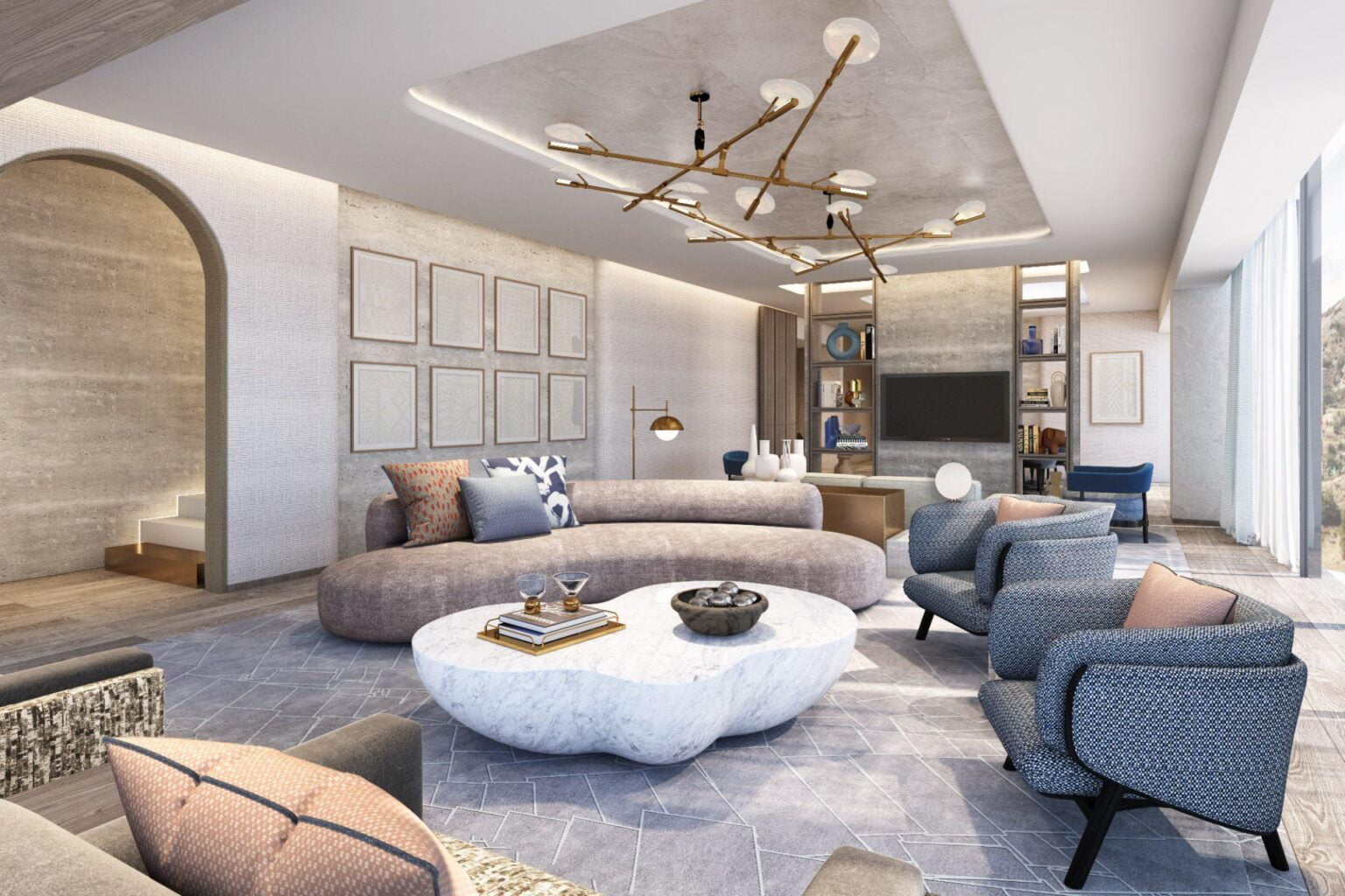 przykładowy salon w eleganckich odcieniach beżu City of Dreams Mediterranean