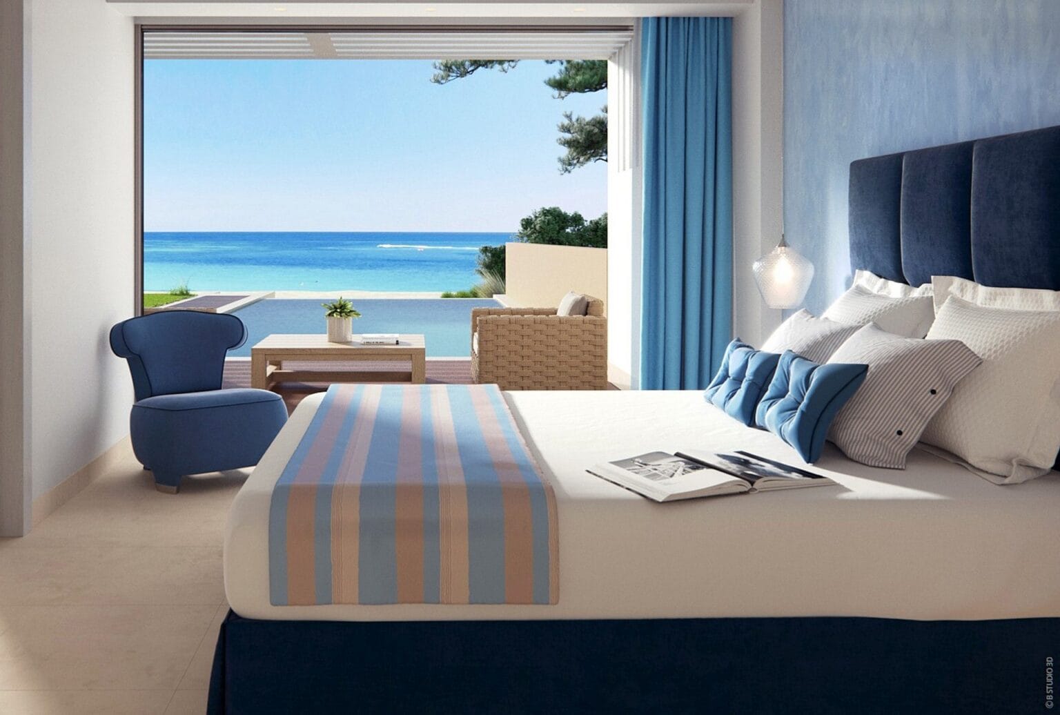 Villa typu deluxe widok z sypialni na morze Ikos Dassia