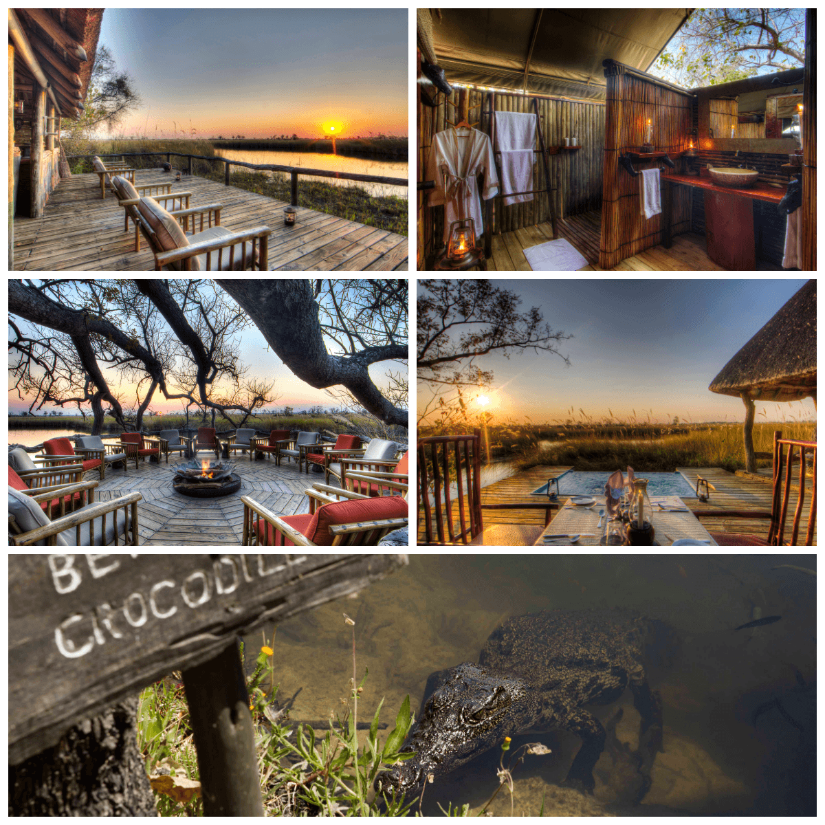 Camp Xakanaxa Botswana, krokodyle, ognisko