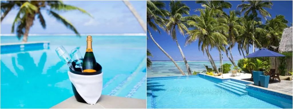 The Blue Lagoon in the Cook Islands creates a picturesque landscape. The perfect place for an unforgettable vacation surrounded by nature.