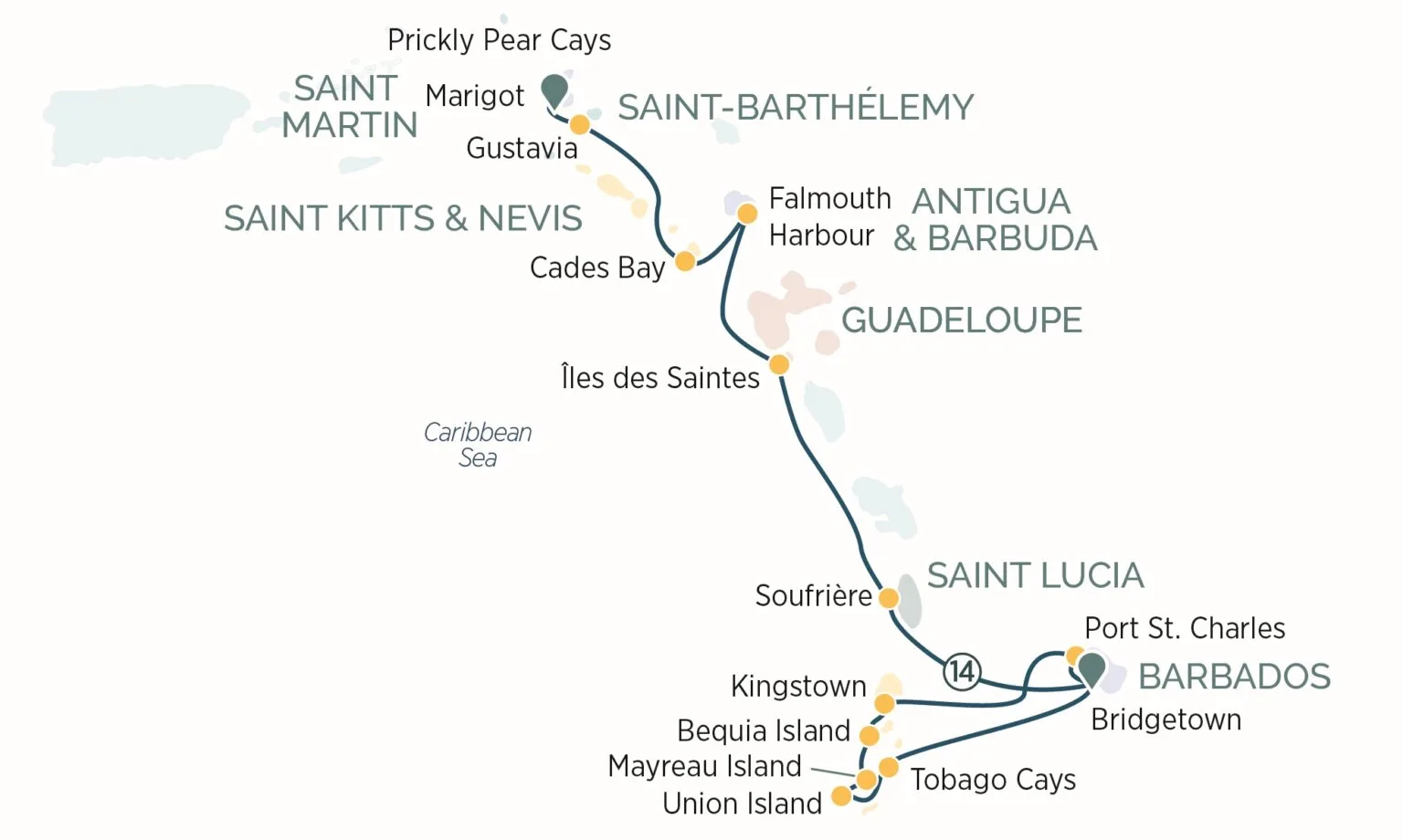 Карта Emerald Cruises Східні Карибські острови та Гренадини