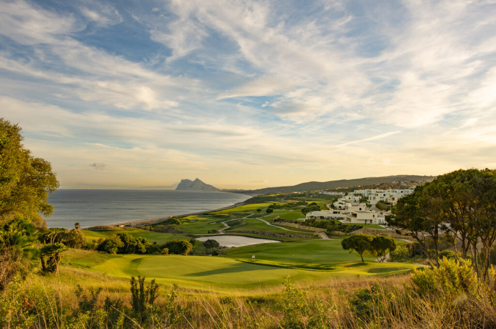 Fairmont La Hacienda Hotel , La Hacienda Golf Course, views to Gibraltar and the the Mediterranean