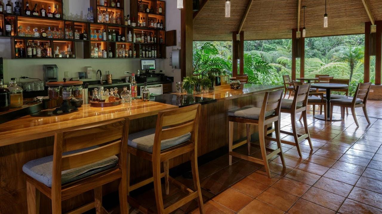 bar z widokiem na roślinność egzotyczną w Tabacón Thermal Resort & Spa