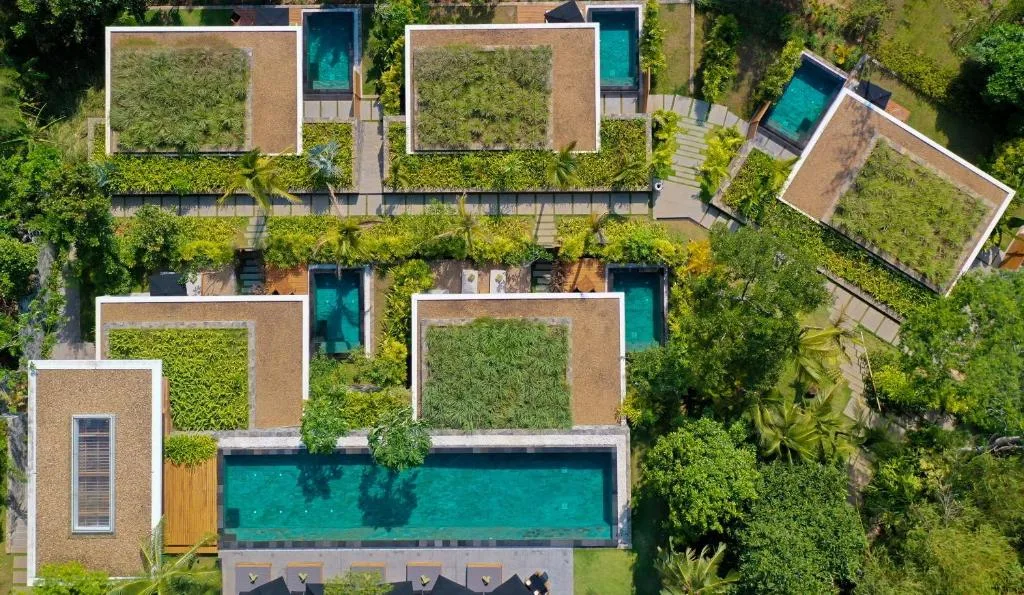 haritha villas & spa widok na basen z drona