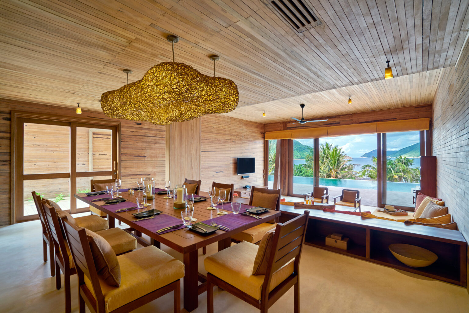 ocean view three bedroom pool villa dining area