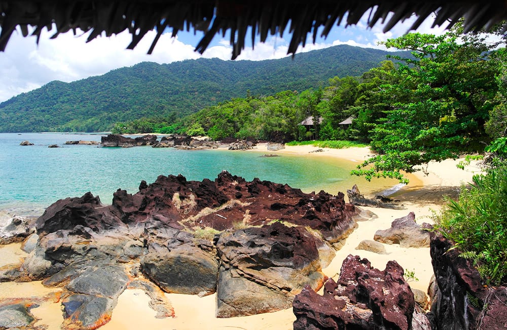 widok na plażę i ocean z domku