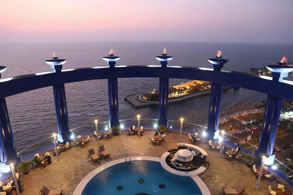 Rosewood Jeddah panoramic swimming pool, illuminated