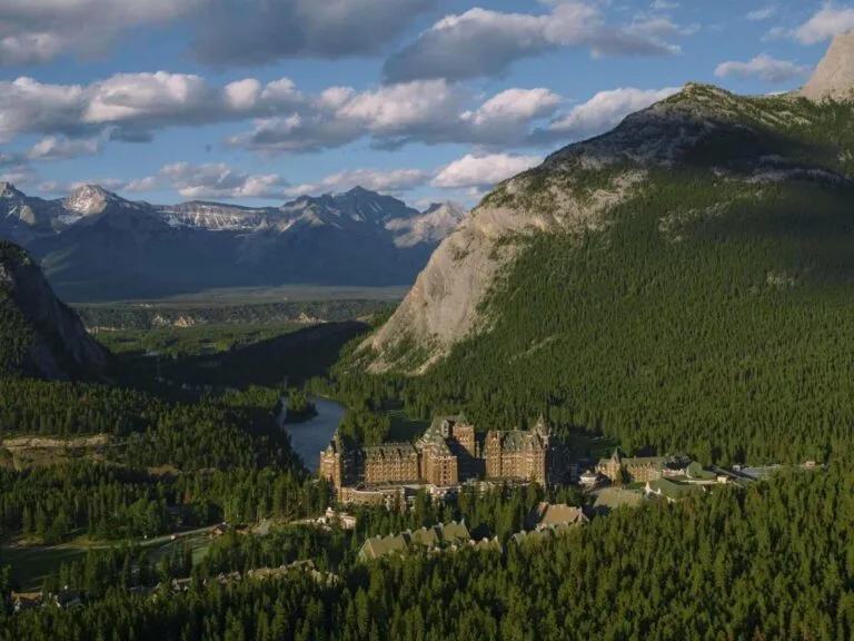 Fairmont Banff Springs Castle Bird's Eye View Surrounded by Mountains