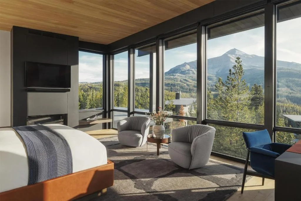 one&only moonlight basin bedroom, large windows with mountain view