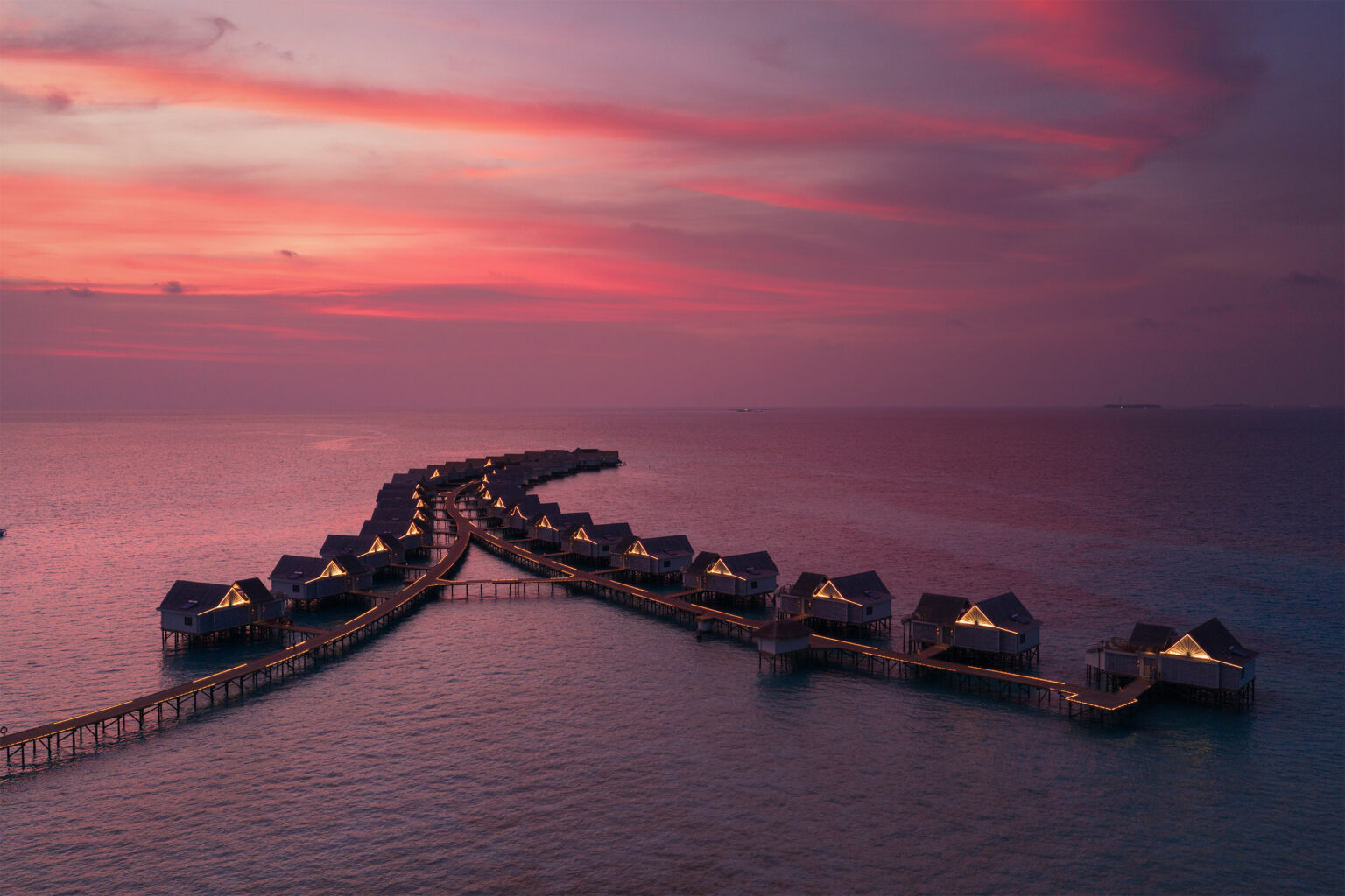 rah gili maldives aerial sunset