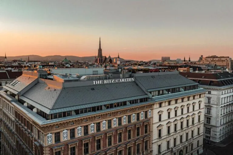 The Ritz Carlton Vienna building at sunset