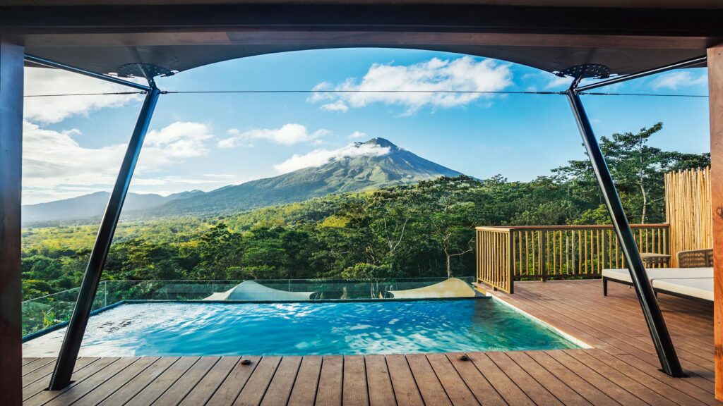 nayara tented camp central america costa rica infinity pool volcano landscape