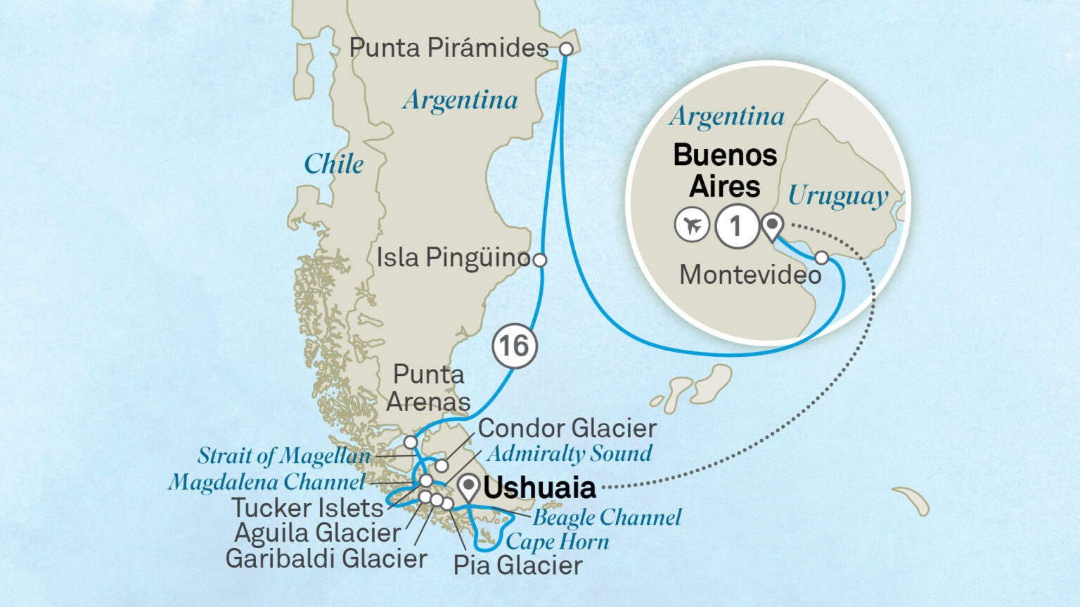 chile patagonia rejs z carter mapa podróży rejsu
