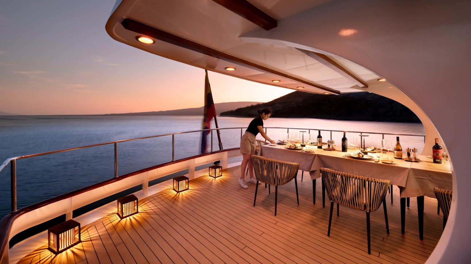 south america ecuador galapagos islands galapagos explorer out door dining evening crew