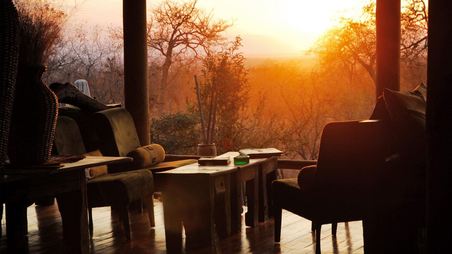 view from the main lodge at sunset at tarangire tops